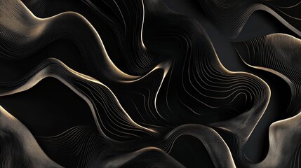Abstract Wavy Lines in Gold and Black Pattern for Background Use