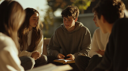 Teenagers Discussing Bible Passage at Youth Group Meeting