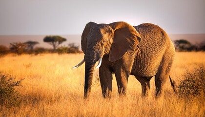 African Sunset A Majestic Portrait of an Elephant Roaming the Savannah, Bathed in Warm Hues and Capturing the Vibrant Energy of Africas Wildlife