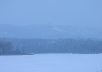 Snowy autumn day at Bolio Lake