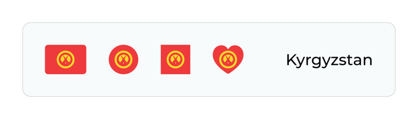 Minimalist Kyrgyzstan Flag Icons. Rectangular, Square, Circular, Heart Designs for UI-UX, Web and Print
