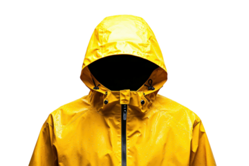 Yellow rain jacket action outdoor setting apparel urban view isolated on transparent background