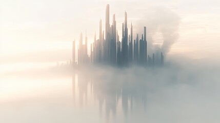 Fototapeta premium In a post-apocalyptic world, a metropolis shrouded by heavy air pollution and smog