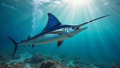 Naklejka premium Majestic Atlantic Blue Marlin Underwater Photography