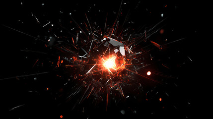 Fototapeta premium Exploding light bulb on dark background, burst, bright, shatter, explosion, energy, power, electricity, broken, shattered. Shattered & Fragmented Designs. Illustration