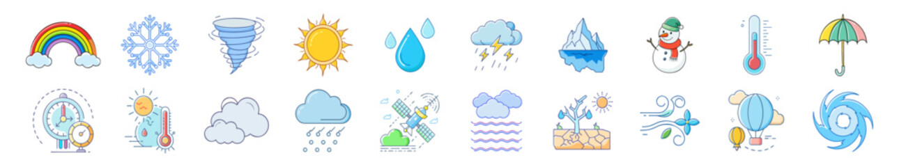 Weather Forecast & Climate illustration icons pack. Editable vector icon