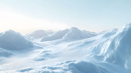Obraz premium Vast icy landscape with towering peaks and a soft sky, conveying a frozen, tranquil environment.