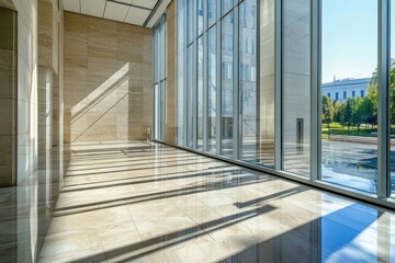 Obraz premium Sunlit modern lobby with gleaming floors.