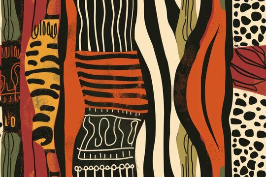 Seamless pattern, in the style of wide variety of unique prints, flowing, African or South American prints influenced
