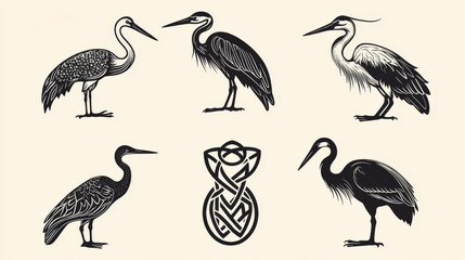 Medieval celtic ornaments with herons, storks and cranes supplemented by traditional knot patterns. Great usage for tattoo, vintage embellishment or t-shirt print