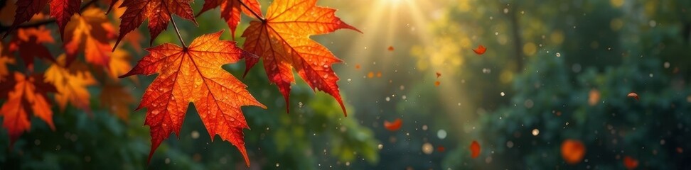 Obraz premium Rain-soaked autumn leaves clinging to a windowpane, foliage, seasonal