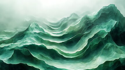 Misty green mountain landscape, digital art, serene background, website banner