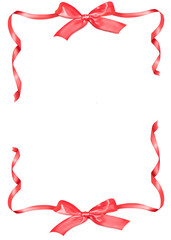 Red ribbon frame with bow on transparent isolated background 