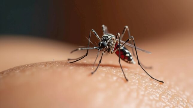 a mosquito perched on human skin