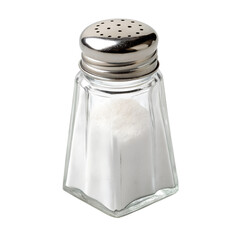 A glass salt shaker filled with salt. Isolated on a transparent background, PNG.