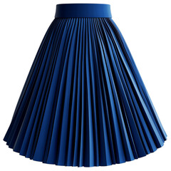 Deep Blue Pleated Midi Skirt with Wide Waistband Isolated on Transparent Background