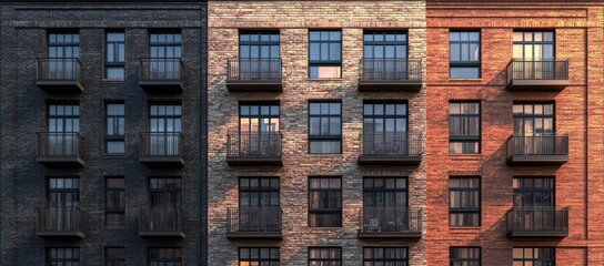 Fototapeta premium Facade of a modern apartment building in the city with balconies and windows, showcasing architectural details