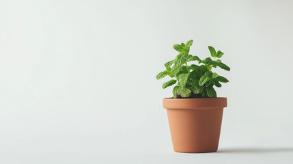 Obraz premium mint plant in a pot isolated on white background
