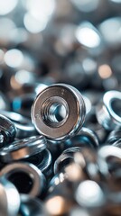 Close-up of Shiny Metal Washers in a Pile