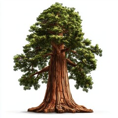 giant redwood tree with textured bark, isolated on white