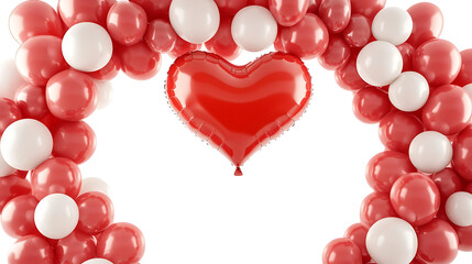 A heart-shaped balloon archway at a Valentine?s Day party, isolated on white background in HD