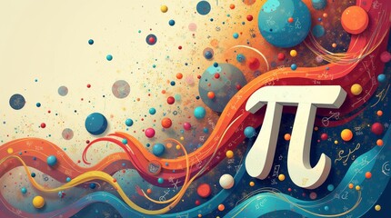 An illustration of the pi symbol (π) surrounded by mathematical equations and geometric shapes 