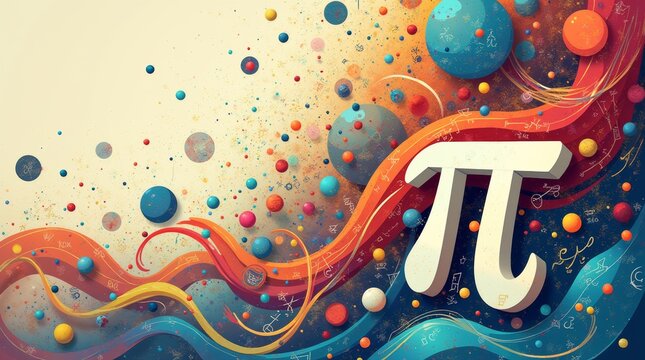 An illustration of the pi symbol (&pi;) surrounded by mathematical equations and geometric shapes 