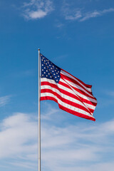 USA, Washington State, Palouse. Pullman. USA Flag, blowing in breeze.