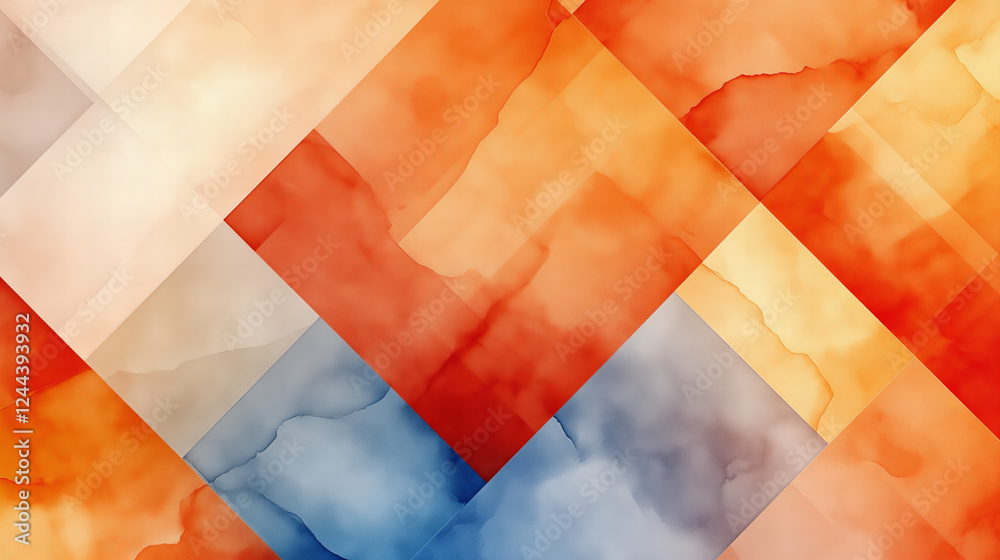 Sticker Abstract Watercolor Geometric Background with Diagonal Orange Re