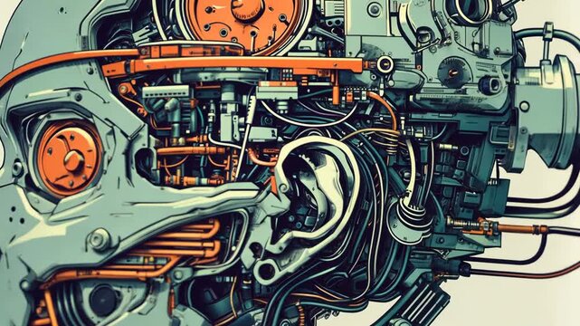 Colorful Cartoon Illustration of an Ear Engine Circuit Board in a Cute Vector Design for Technology and Electrical Equipment Animation