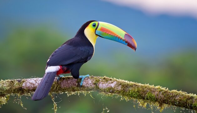 Striking WhiteThroated Toucan Ramphastos tucanus Encounter amidst the Lush Amazon Rainforest of Magdalena Creek, Loreto, Peru Showcasing Vivid Colors and Intricate Textures