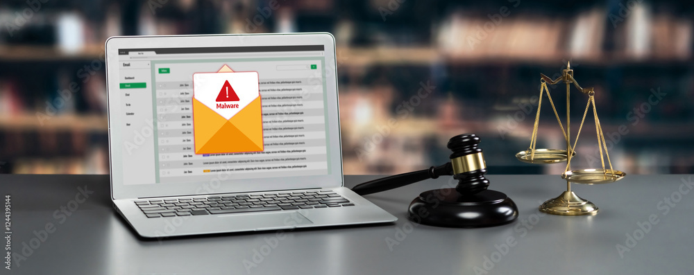 Poster cyber attacking concept. malware alert showing on computer screen display scam and threat detection 