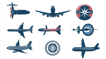 Aviation and travel symbols for design - for emblems or logo template. Jpeg version also available