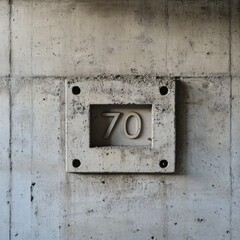 Concrete number '70' on wall