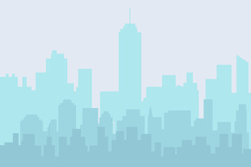 Naklejka premium City skyline vector illustration. Urban landscape cityscape in flat style. City silhouette. Cityscape backgrounds. Daytime city skyline.