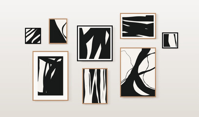 Bold Organic Minimalist Monochrome Abstract Wall Art Prints Posters Set, Elegant Interior Decor Paintings

