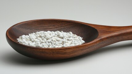Wooden spoon holding white granular food