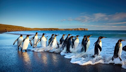Obraz premium Striking Closeup of a Regal Emperor Penguin Amidst the Frozen Wilderness of Antarctica, Showcasing its Majestic Beauty and Intricate Plumage Against a Backdrop of SnowCovered Landscape.