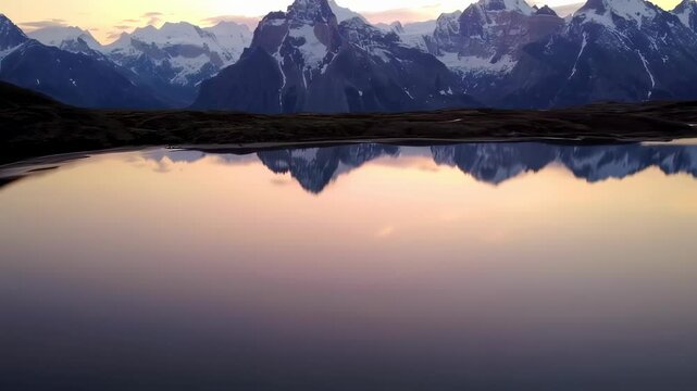 Stunning alpine lake reflecting majestic mountains at sunrise