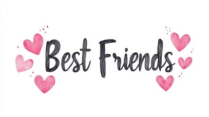Cute handwritten lettering for designs, prints, and cards that says "Best Friends" with pink hearts.