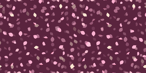 Seamless pattern rose petals pink on a dark background. Hand drawing. Not AI, Vector illustration.
