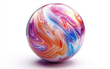Obraz premium Multi-colored liquid marble effect with a glossy finish, isolated on white