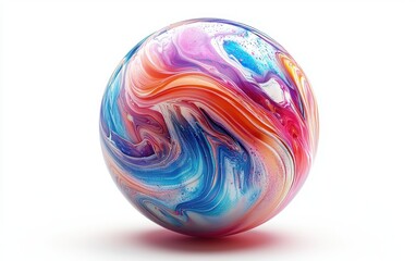 Fototapeta premium Multi-colored liquid marble effect with a glossy finish, isolated on white