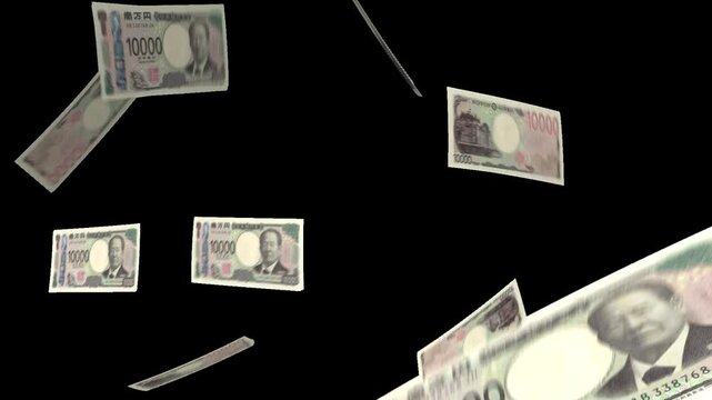 舞い落ちる日本の新一万円札（アルファチャンネル付き）