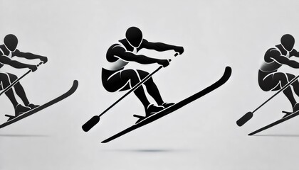 Obraz premium Professional skier silhouette performing a jump with skis and poles
