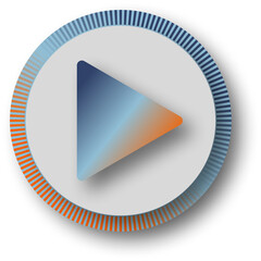 Play button in blue and orange gradient, triangle in round outline.