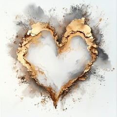 Heart shaped abstract art with gold accents on a textured white background