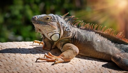 Striking Australian Iguana Basking in the Sun A Desert Landscape of Red Rocks and Sandy Dunes, Showcasing the Majesty of Wildlife in the Outback