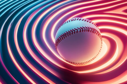 Glowing baseball on abstract neon lines background