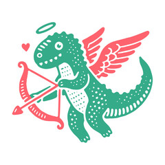 cute dinosaur with Cupid's bow and wings, Valentines day sketch